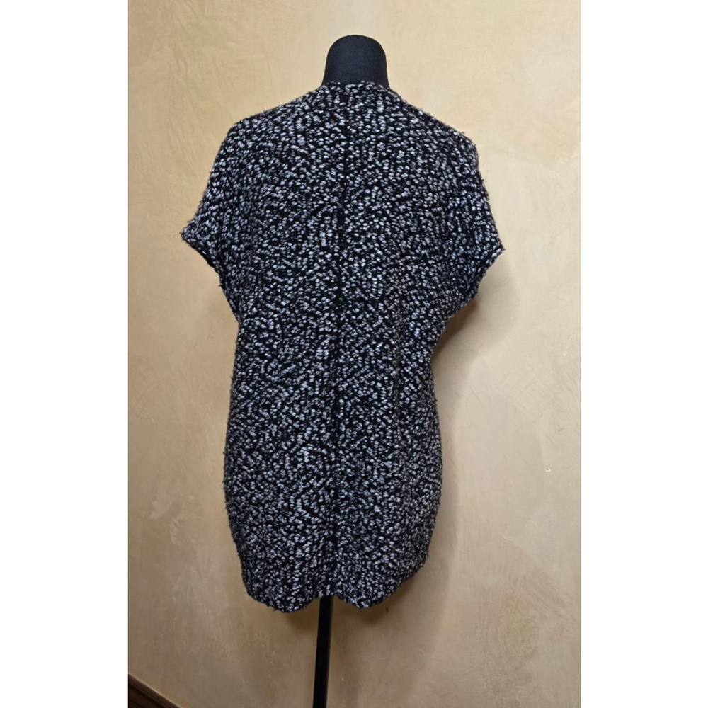 UNTIL SOON Oversize Black White Knit Wool Cardigan XS very cozy 2 front pockets - Picture 2 of 7